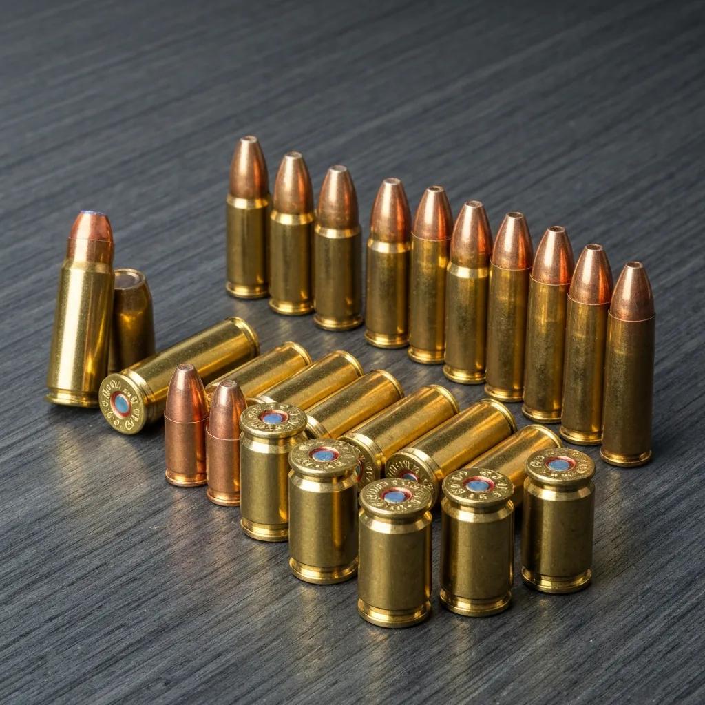 Assorted ammunition on a wooden table — buying ammo online