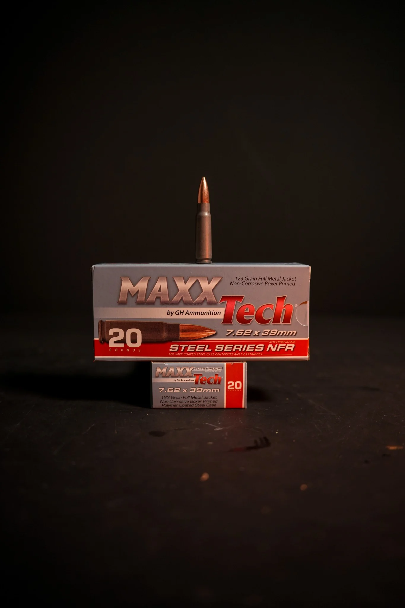 Maxxtech-1 Maxxtech 7.62x39 123 GR FMJ Steel Case Non Corrosive - 20 Round Box - Image 1